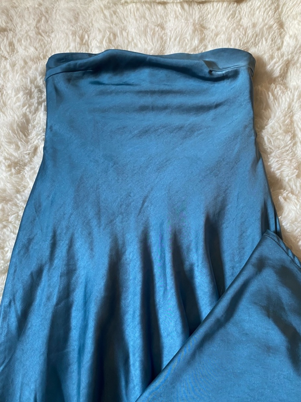 Showpo Teal Blue Satin Cowl-Back Maxi Dress - Picture 6 of 8